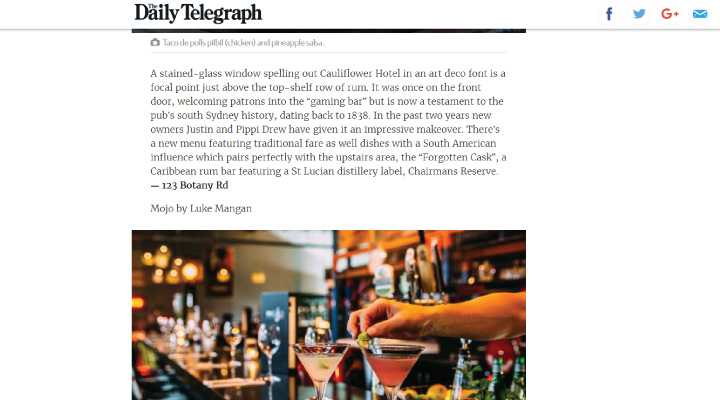 The Cauliflower Hotel is one of The Daily Telegraph’s ‘Ten Places To Try in Waterloo’