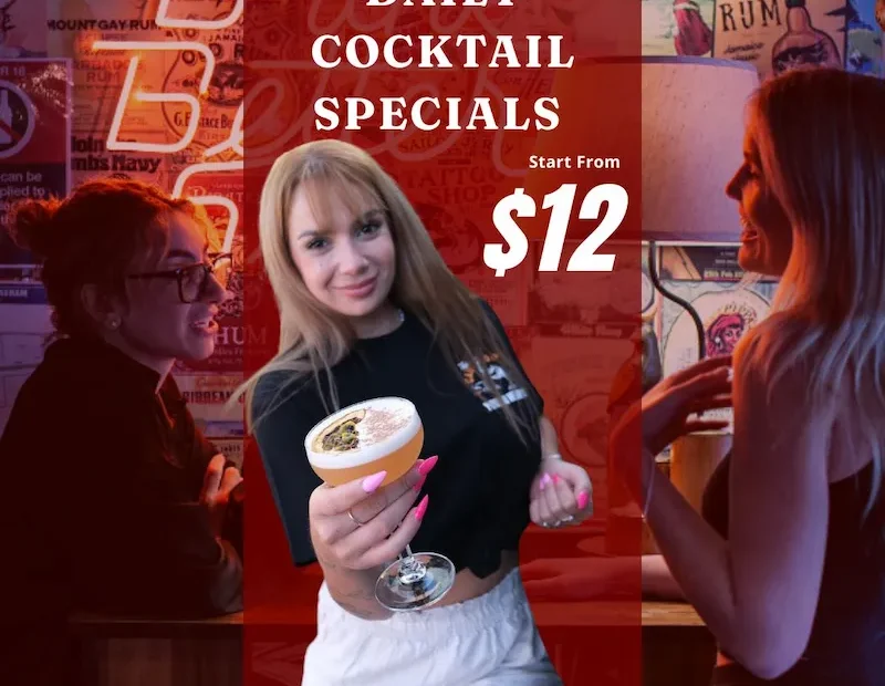 HAPPY HOUR $7 SPECIALS at The Forgotten Cask, rooftop rum & cocktail bar in Waterloo, Sydney